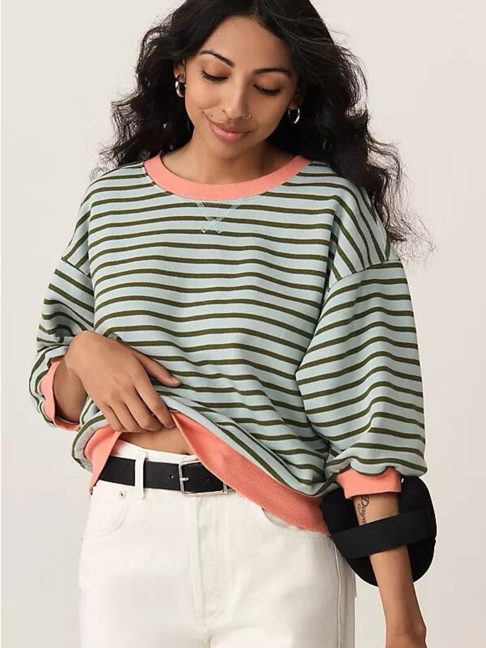 Pilcro for Anthropologie Niki Bubble Sleeve Sweatshirt Green and Coral size XS